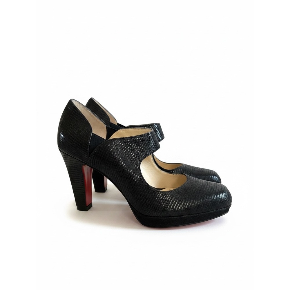Oh! Healthy Heels Mary Jane Pump 39 Black Textured Leather Block Heel square toe